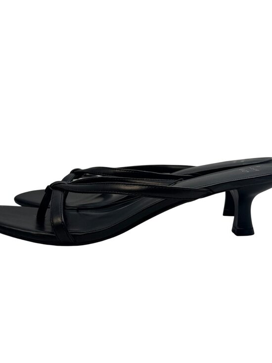 A New Day Sandals Womens 11 Black Faux Leather Kitten Heel Strappy Slide - Picture 2 of 10